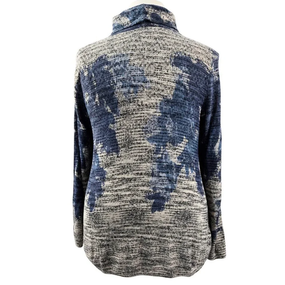 Nic+Zoe Shadow Mix Blue Gray Marled Flecked Turtleneck Sweater Unique Artsy